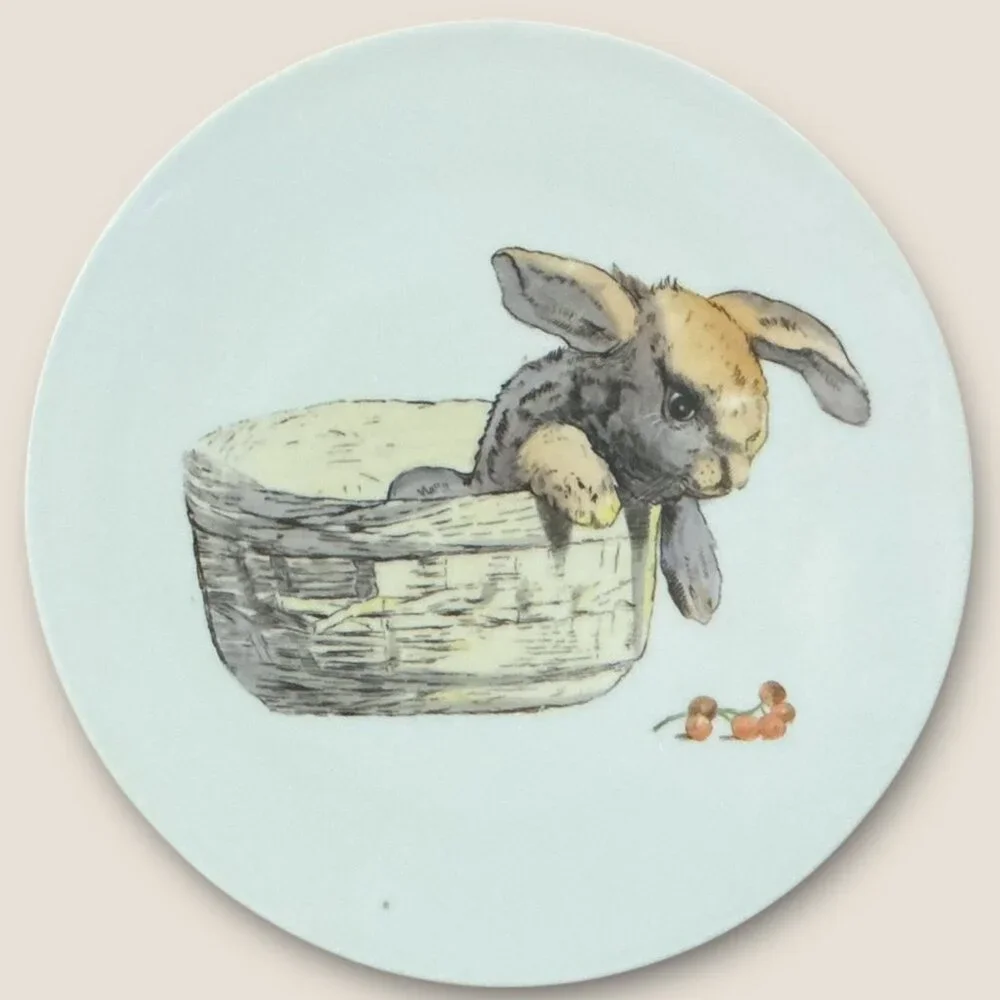 Spring Vintage Rabbit Plate Set Of 4 with Mushroom, Basket and Flower Pot - Picture 5 of 6